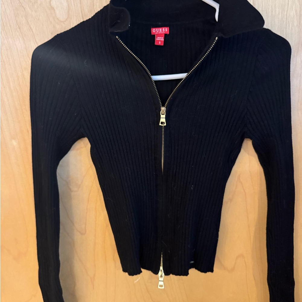 Guess Black Ribbed Knit Jacket